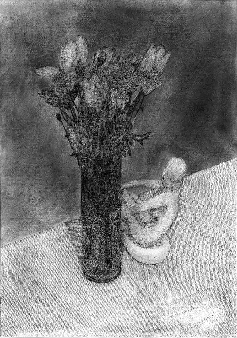 Kasra Golrang, Tulip and Chrysanthemum and Seated Statue, 2019