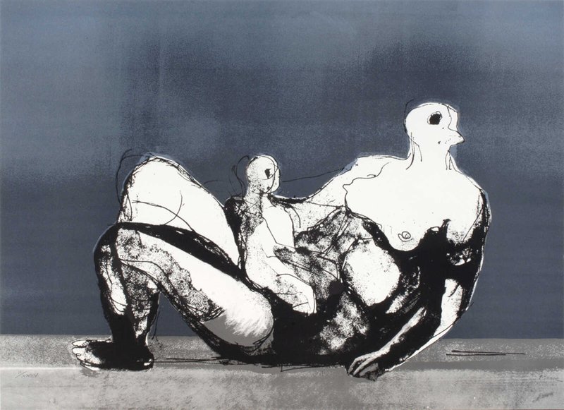 Henry Moore, Reclining Mother and Child with a Blue Background, 1982