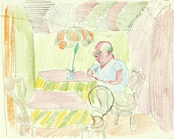 Ardeshir Mohassess, Self-Portrait in Cafe, 1986