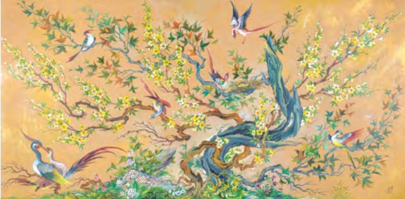 Mahmood Farshchian, Flower and Bird, 1966