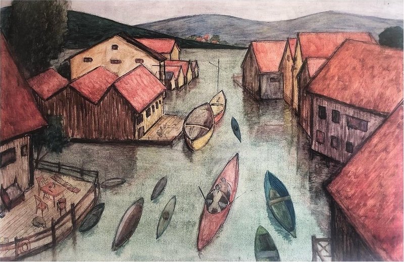 Mahmoud Javadipour, Houses on Water, 1960