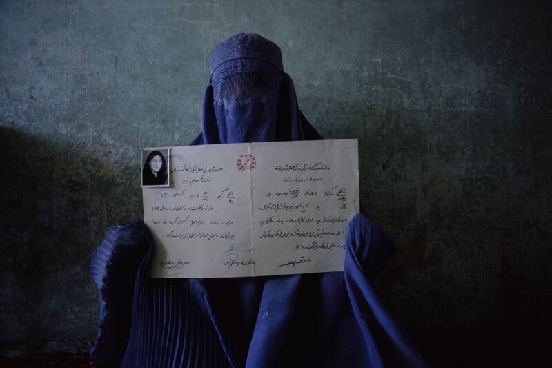 Nina Berman, Afghan Woman with Diploma, Kabul, Afghanistan 1998, 1998