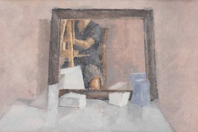 Parviz Abyazi, Self Portrait With Cubes, 2021