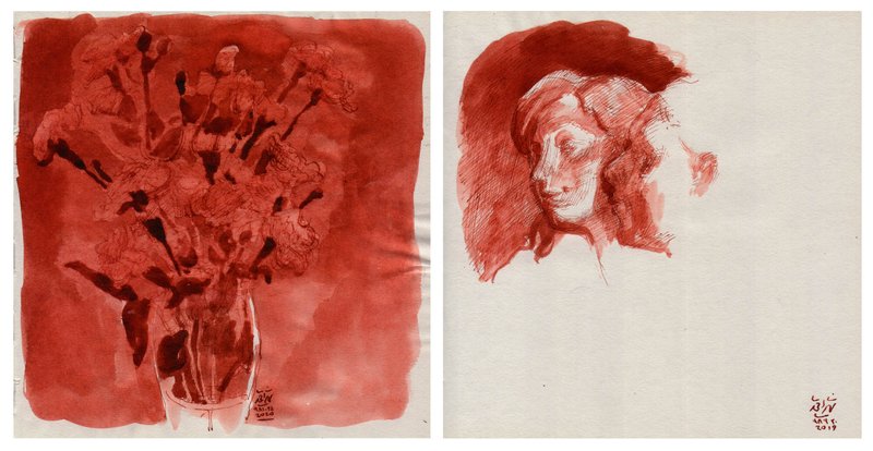 Hosein Shirahmadi, Two busts and Flowers, 2019