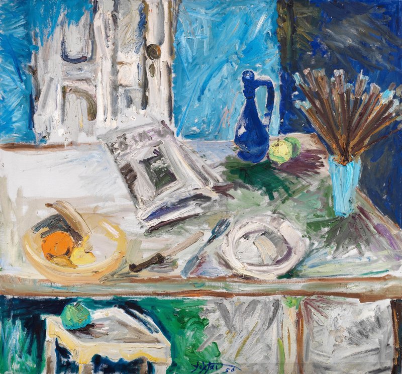 Manoucher Yektai, Newspaper and Brushes, 1956
