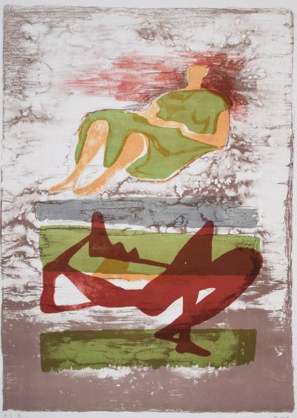 Henry Moore, Two Reclining Figures on Striped Background, 1973