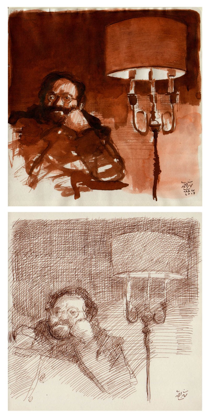 Hosein Shirahmadi, Two Variations (Portrait of Abbas Vahedi), 2019