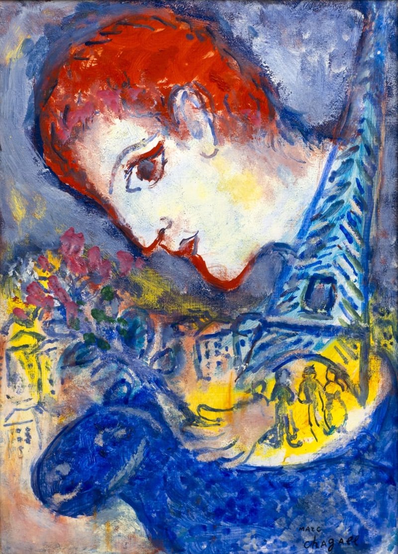 Marc Chagall, Le peintre à la Tour Eiffel, 1970
