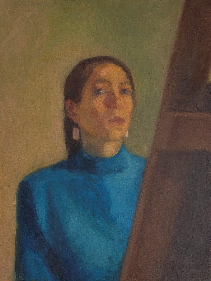 Razie Babaei, Self-Portrait, Blue Sweater, 2021
