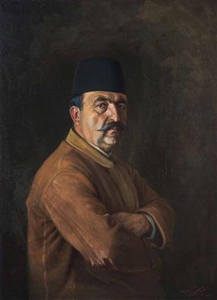Hossein Arjangi, Portrait of Dust-Ali Khan Moayer-Ol-Mamalek, 1924