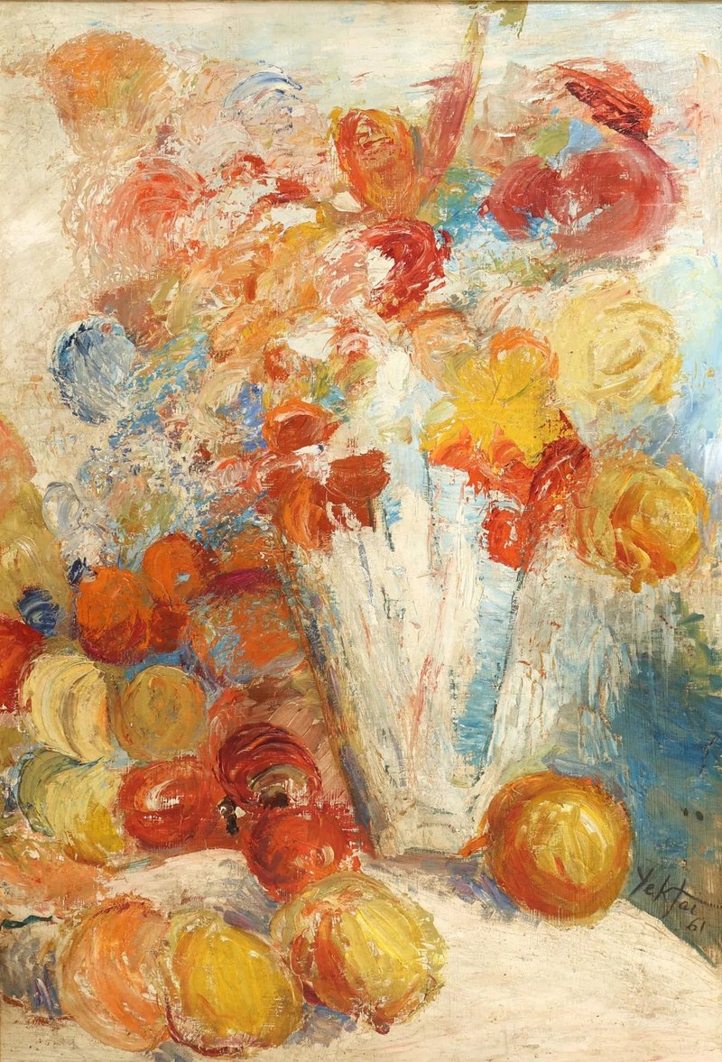 Manoucher Yektai, Still Life Apples and Flowers, 1961