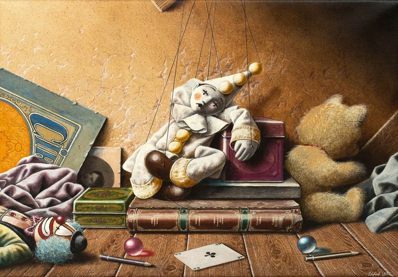 Wahed Khakdan, Still Life with Pierrot Marionette and Clown, 1992