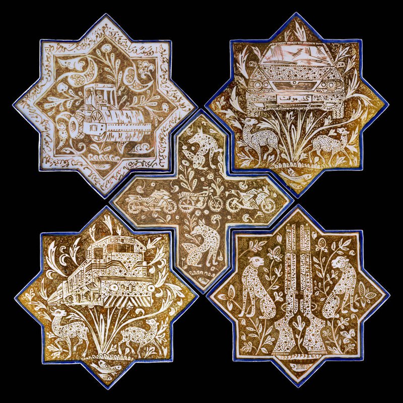 Abbas Akbari, Panel of Five Tiles , 2019