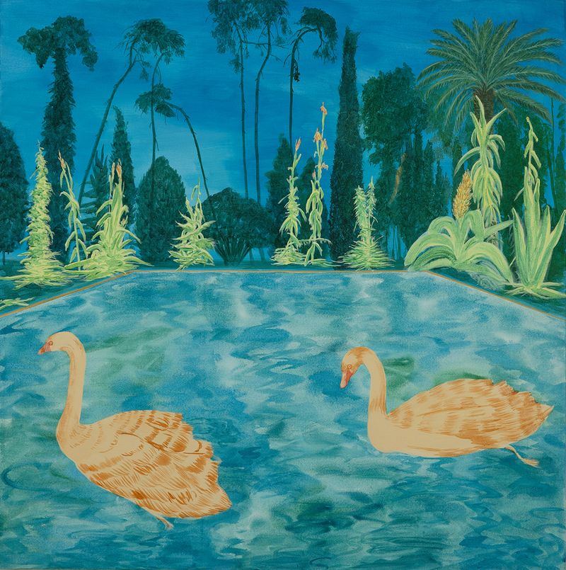 Zahra Nouri Zonouz, Two Swans at the Pool, 2026
