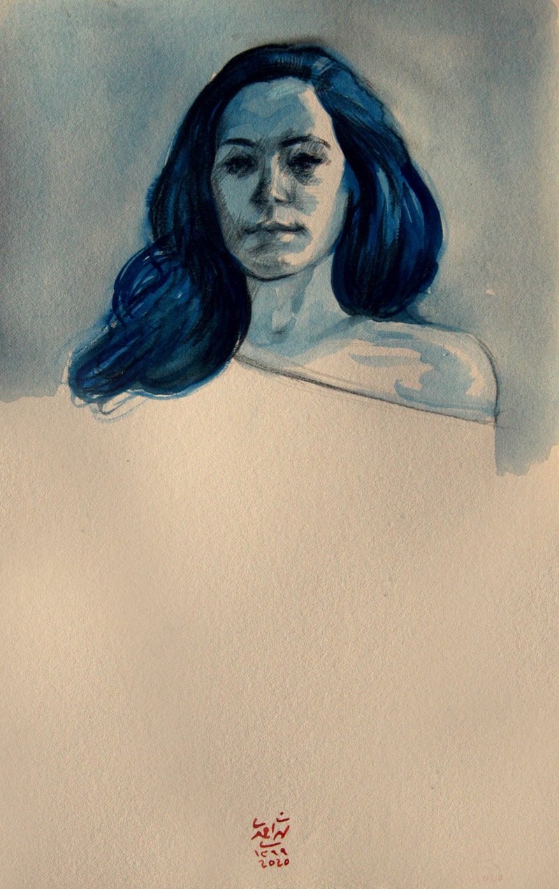 Hosein Shirahmadi, A Blue Portrait(Fatemeh), 2021