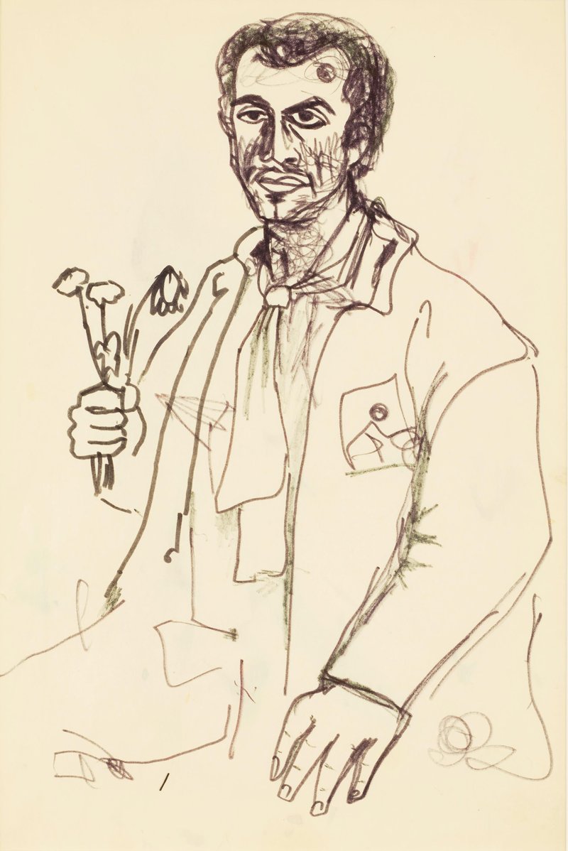 Marcos Grigorian, Man Holding Flowers, 1950