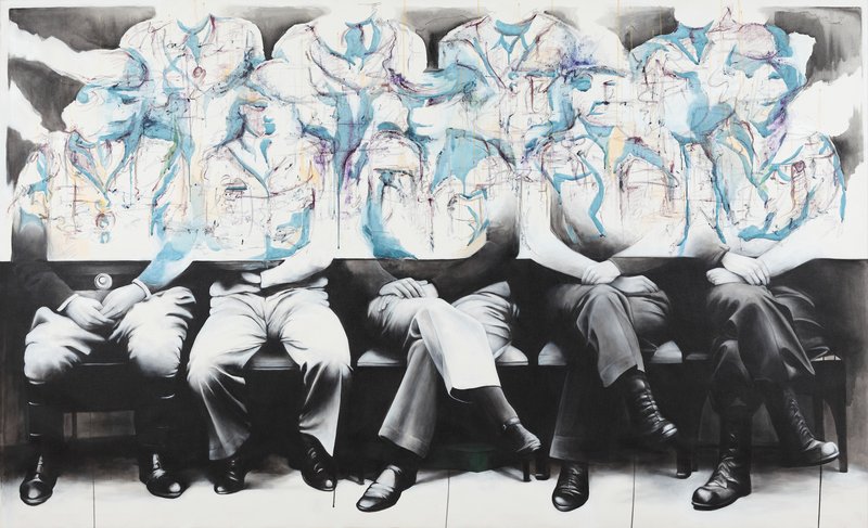 Aras Seddigh, Men Sitting, 2011
