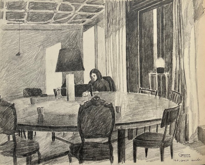 Mousa Rabbani, After Class in the Cafe, 2022