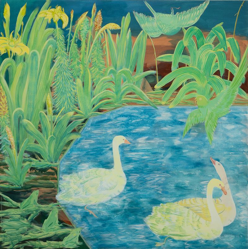 Zahra Nouri Zonouz, Three Swans at the Pond, 2026