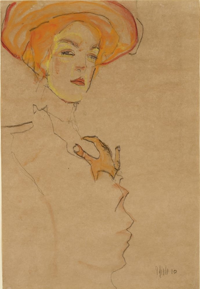 Egon Schiele, Gerti in an Orange Hat, 1910