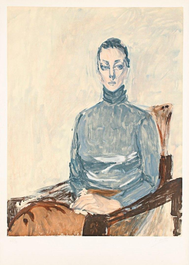 Nasser Assar, Woman in Blue, Sitting, 1960
