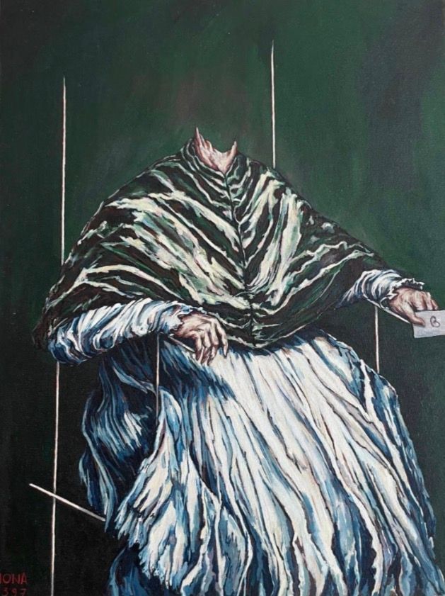 Mona Hoseinzadeh, Portrait of Innocent X or Headless Prophet (after Diego Velázquez), 2019